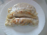 Crepes con bechamel rellenas de pollo y champiñón