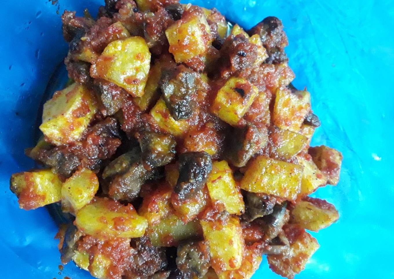 Balado Hati Ayam + kentang