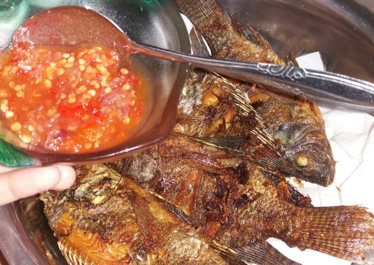 Ikan Mujaer Goreng Garing Gurih plus Sambal tomato