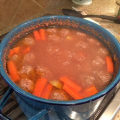 A picture of Albondiga soup .