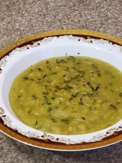 A picture of Split Pea Soup with Ham.