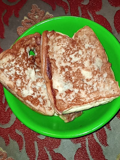 A picture of Fried bread with egg.