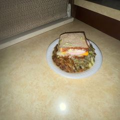A picture of My second green bean cut casserole onion garlic sandwich.
