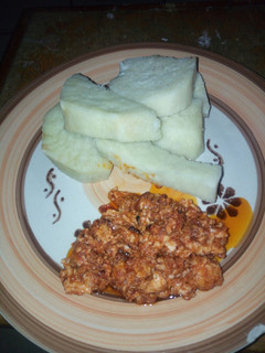 A picture of Yam and egg sauce.