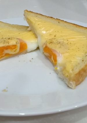 A picture of Egg toast with cheese.