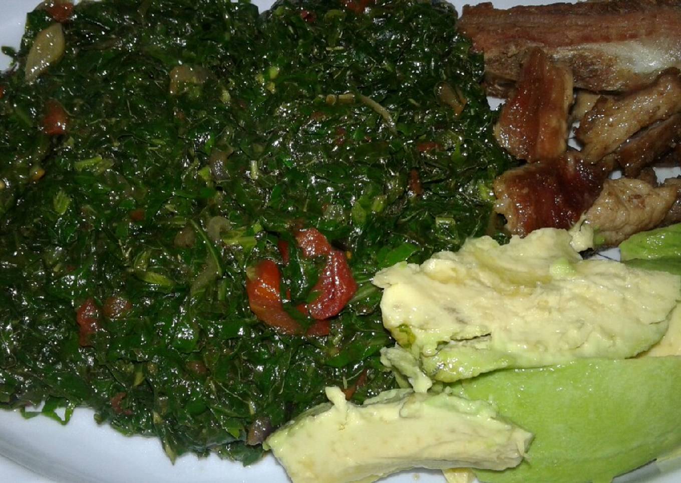 Steps to Prepare Perfect Sukuma wiki/kales and fried pork