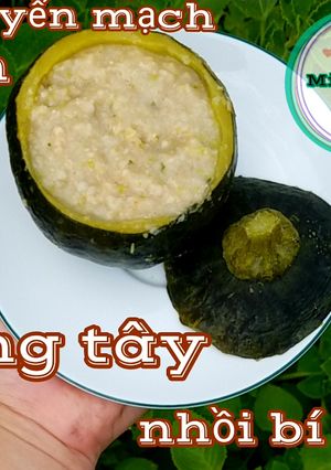 Hình của món Soup yến mạch nhồi bí non.