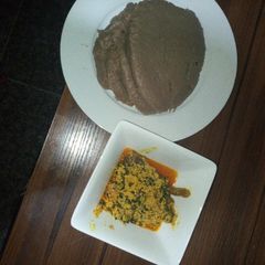 A picture of Amala and ewedu soup.