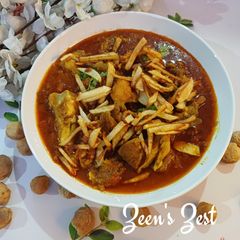 A picture of Salli Boti - Parsi Mutton with Potato Straws.