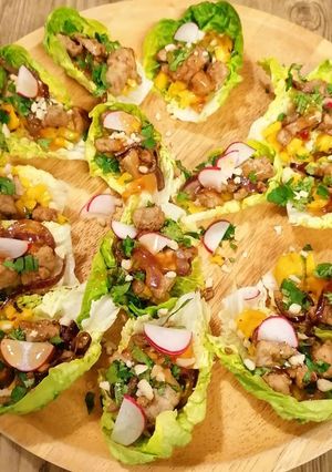 A picture of Lettuce Cups (mango & pork).