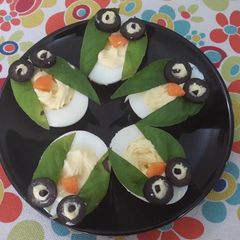 A picture of Halloween Owls (deviled eggs).