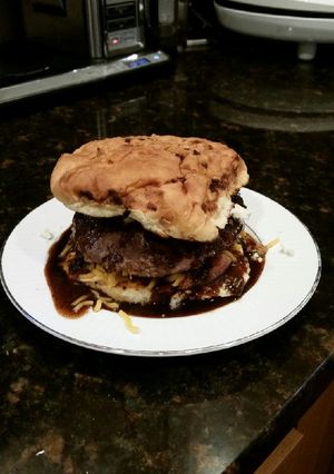 A picture of Brad's messy burger.