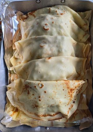 Une photo de Mes Crêpes aux Brocolis, Dés de Poulet, Poivrons, Oignon et Échalotes