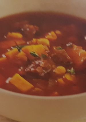 A picture of Slow Cooker chunky chickpea and chorizo soup.