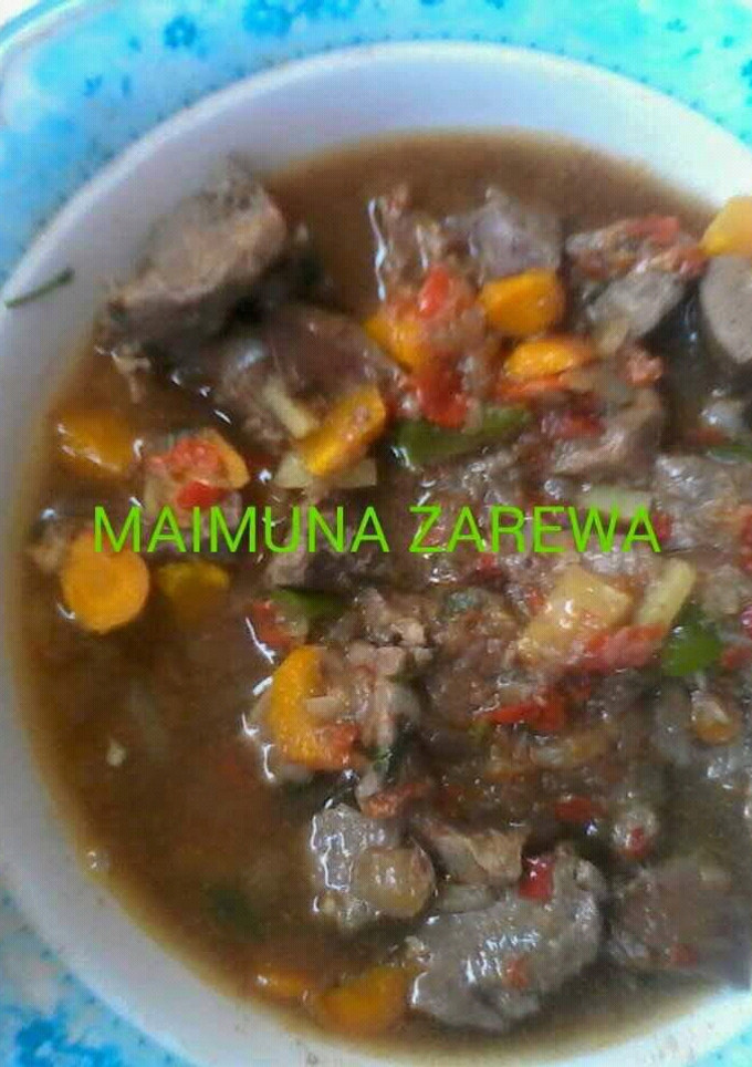 A picture of Liver kidney and heart pepper soup.
