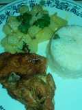 Potatoes in Butter with White Rice and Teriyaki Chicken