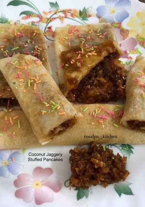 A picture of Coconut Jaggery Stuffed Pancakes.