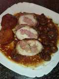 Rollo de pechuga envuelta en beicon rellena de longaniza fresca beicon mozadela y 4 quesos en la olla GM f