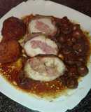Rollo de pechuga envuelta en beicon rellena de longaniza fresca beicon mozadela y 4 quesos en la olla GM f