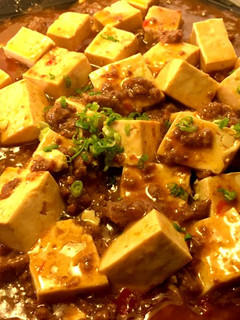 A picture of Mapo Tofu Braised silken tofu and ground beef with spicy sauce.