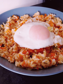 Una foto de Arroz con calabaza y huevo a la plancha (Instant Pot)