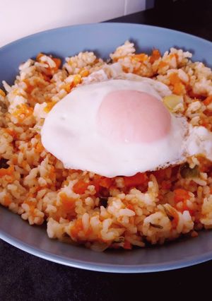 Una foto de Arroz con calabaza y huevo a la plancha (Instant Pot)