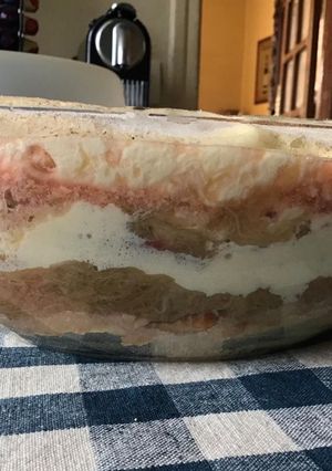 Une photo de Tiramisu rhubarbe parfumé mojito (rhum menthe et citron vert)