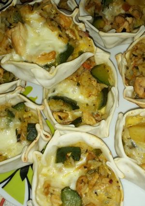 Una foto de Mini tartas de arroz, pollo y verduras bajas calorías