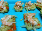 Calabacín con crema de piquillo y langostino