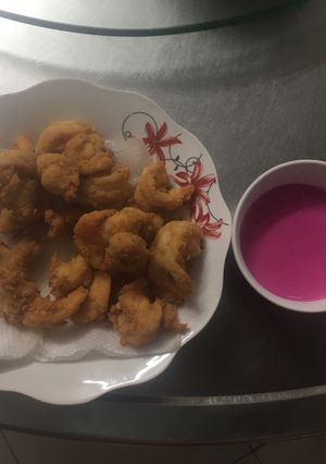 Hình của món Tôm chiên sốt hồng.