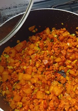 Una foto de Carne molida con papas y calabaza