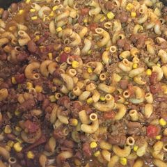 A picture of Venison Chili Pasta.