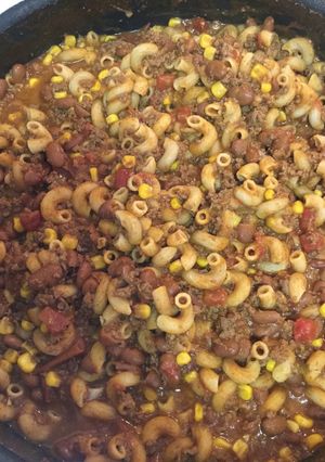 A picture of Venison Chili Pasta.