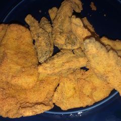 A picture of Fried perch 🎣and morel mushrooms 🍄.