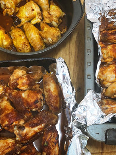 A picture of Wings three ways:Classic BBQSirracha chilliSaffron & truffle.