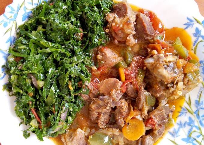 Stewed Goat meat with sauted kales
