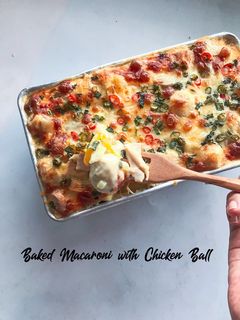 Gambar Baked Cheesy Macaroni with Chicken Ball 🧆🧀 🇮🇹