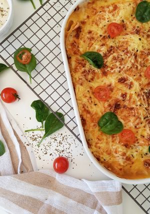 Foto de Lasanha de pato com espinafres e tomate cherry
