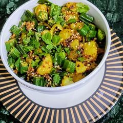 A picture of Okra Potato Masala Fry.