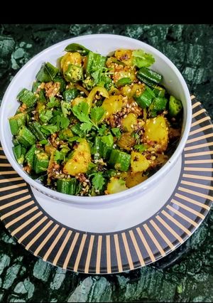 A picture of Okra Potato Masala Fry.