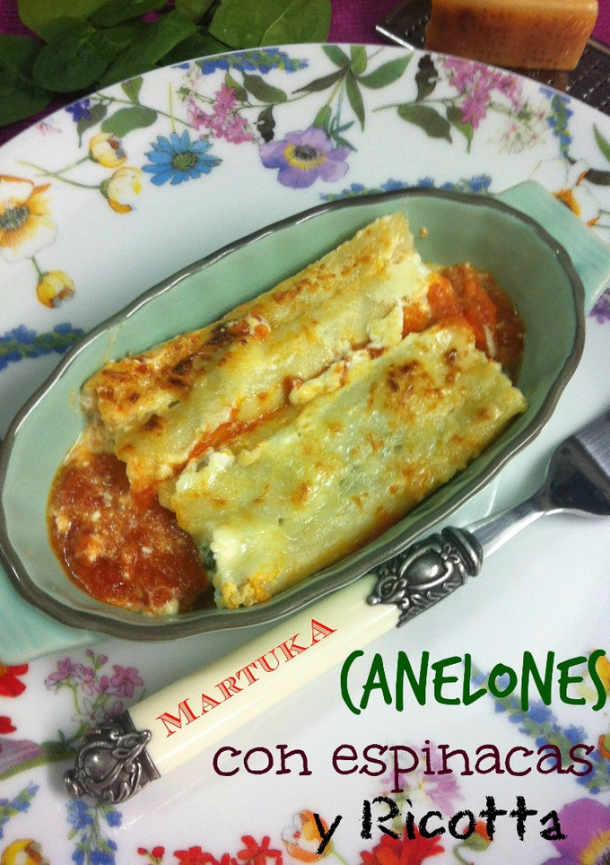 Una foto de Canelones con espinacas y ricotta
