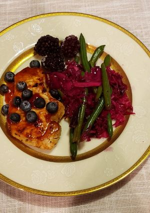 A picture of Blackberry-Sauced Pork Chops.