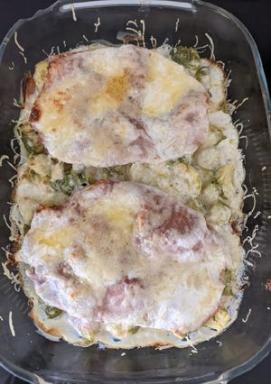 Une photo de Gratin de choux de Bruxelles et jambon
