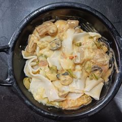 A picture of Homemade Fettucine Pasta with Herb Cheese Sauce.