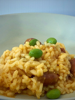 Una foto de Risotto de chistorra y edamame