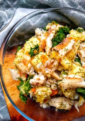 A picture of Summery Potato Salad With A Fish Twist.