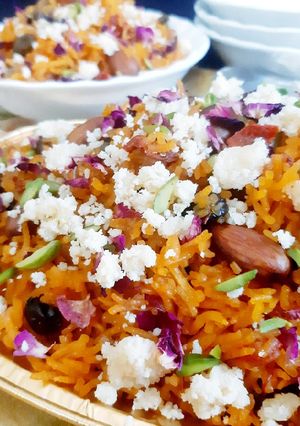 A picture of Zarda Pulav / Meetha Chawal.