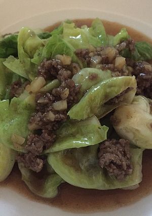 A picture of Quick and simple Baby Kailan with ground beef.