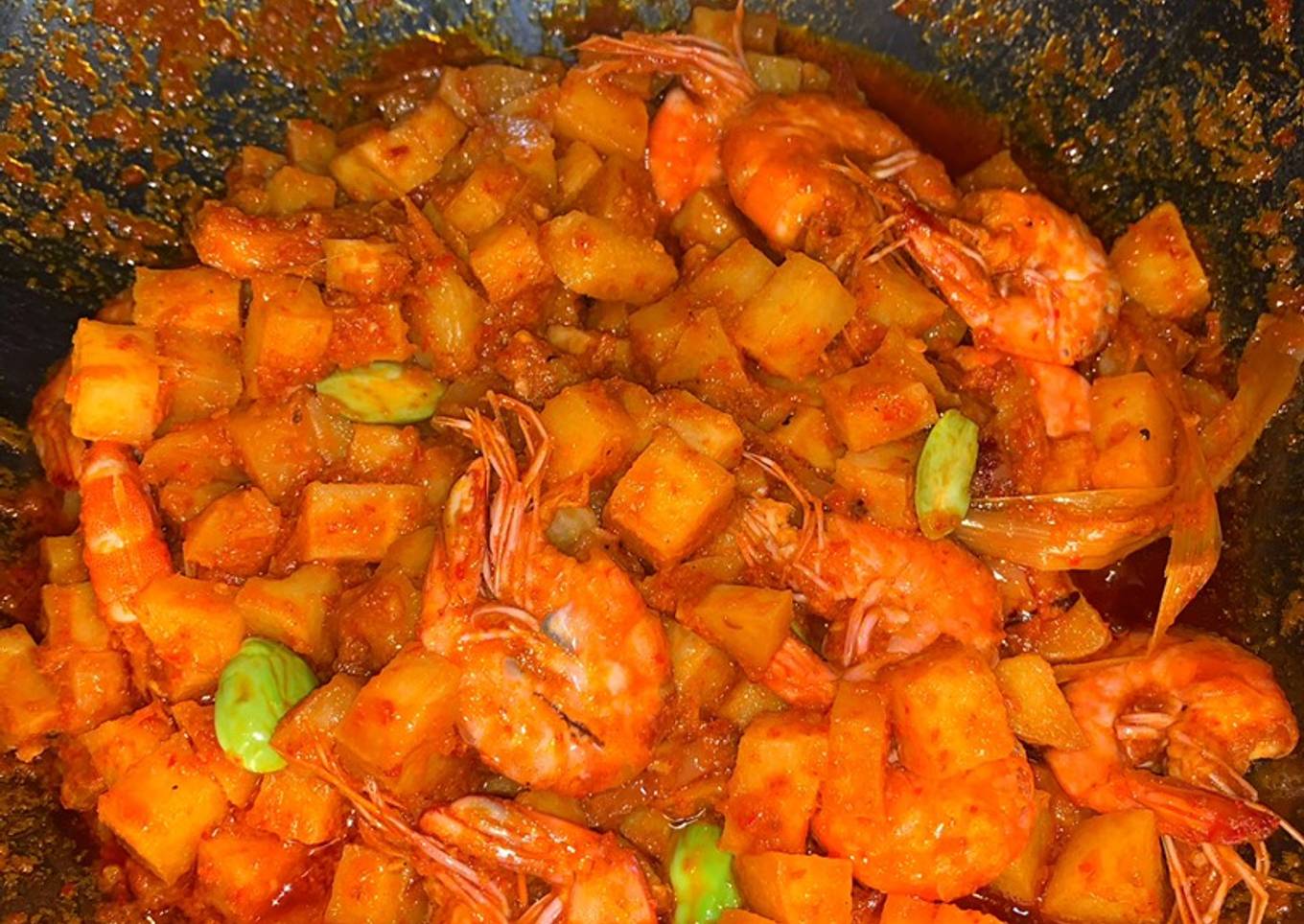 Balado kentang udang pete