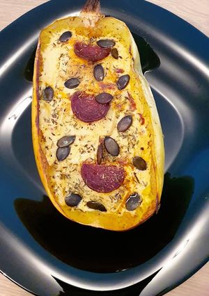 Une photo de Courge Spaghetti à la crème de fromage à la Truffe et Chorizo